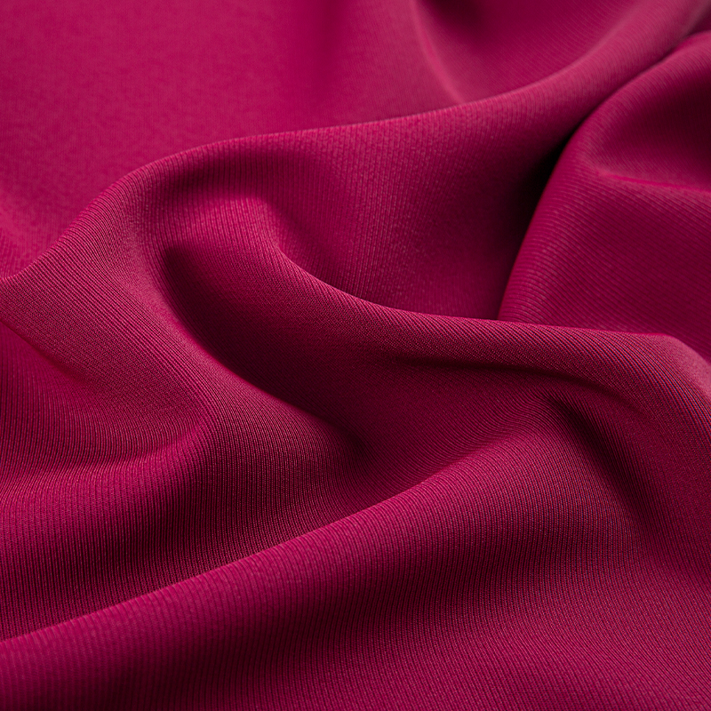 DS382 rojo 272GSM Tejido de sarga de filamento mate opaco, poliéster elástico en cuatro lados, drapeado agradable para la piel, resistente a las arrugas y al desgaste