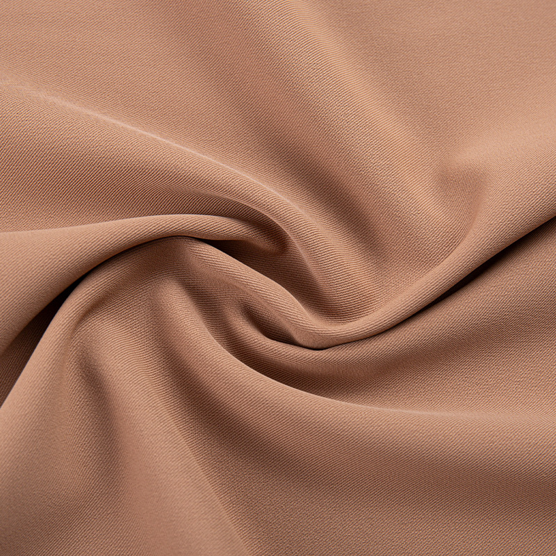 DS347 220GSM Marrón claro Alto elástico antiarrugas filamento mate agradable para la piel 3/1 poliéster oblicuo spandex tejido elástico en 4 direcciones